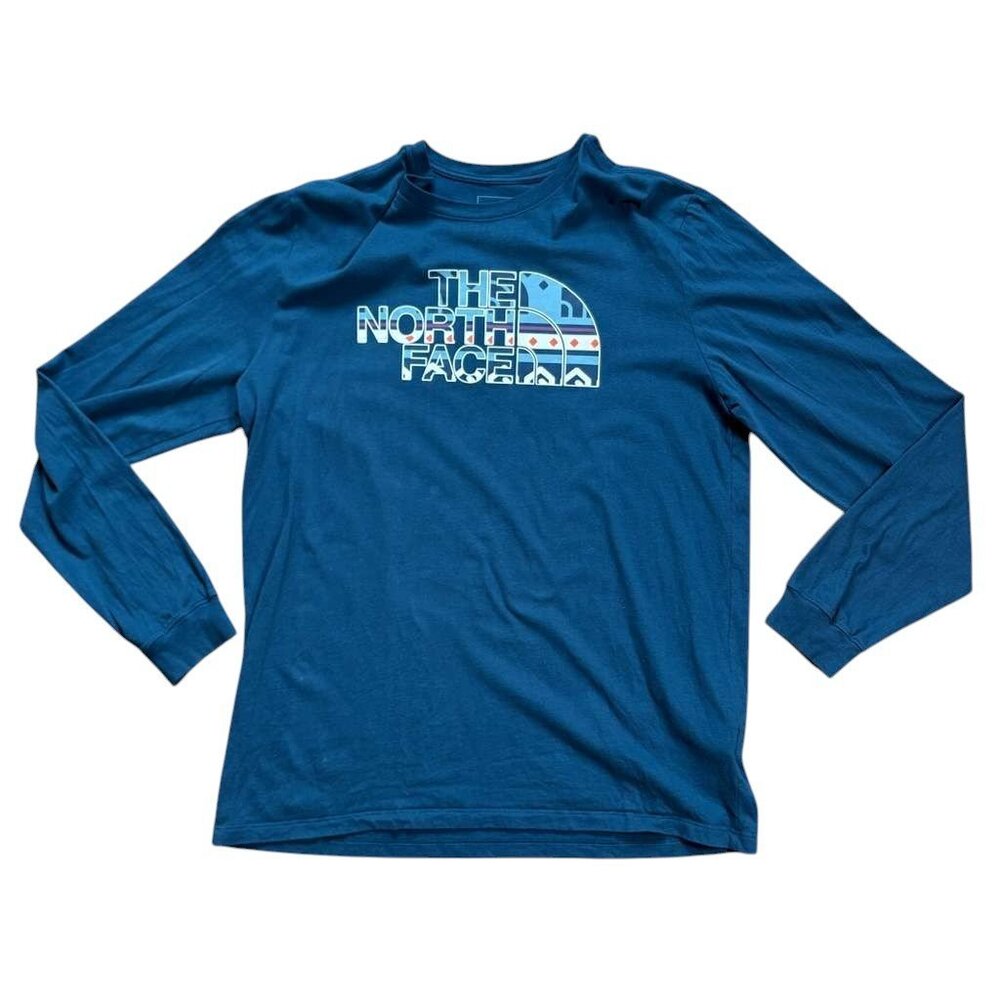The North Face Mens XL Long Sleeve Blue Graphic Logo Cotton T-Shirt